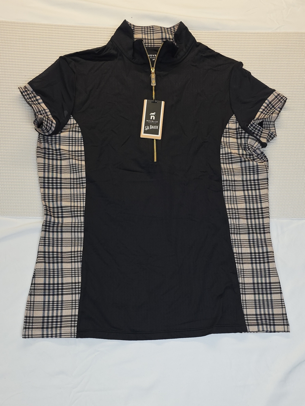 Black Polo Dress with Plaid Side Panels  Large Novella